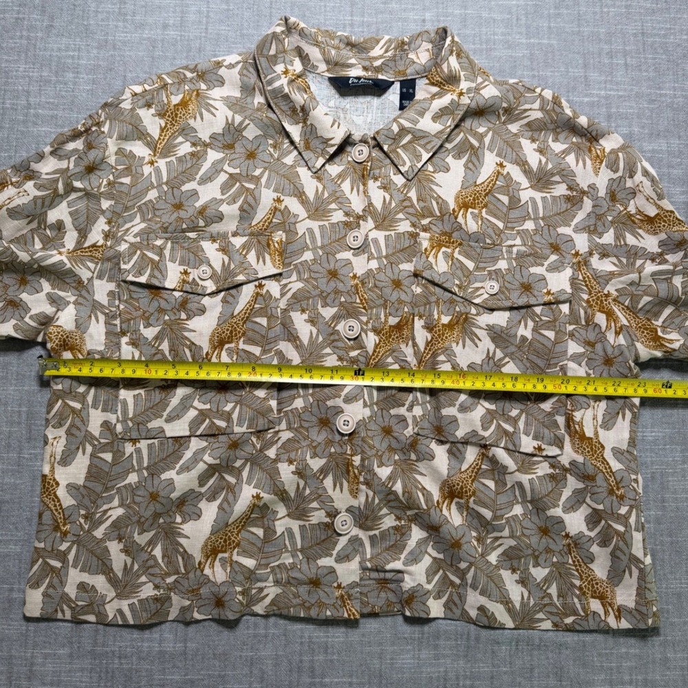 Du Jour Womens XL Giraffe Safari Print Linen Blend Button Down Shirt A378515 - Picture 5 of 9